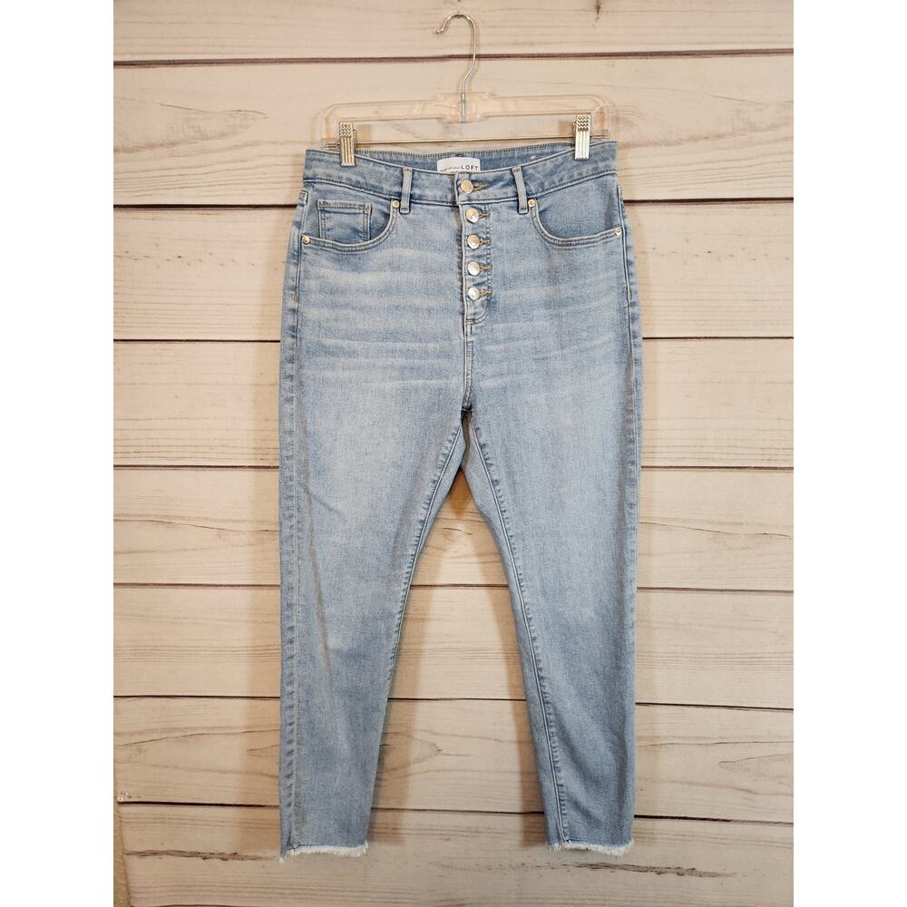 Loft Women's Blue High Rise Raw Hem Button Fly The Curvy Skinny Jeans Size 30/10